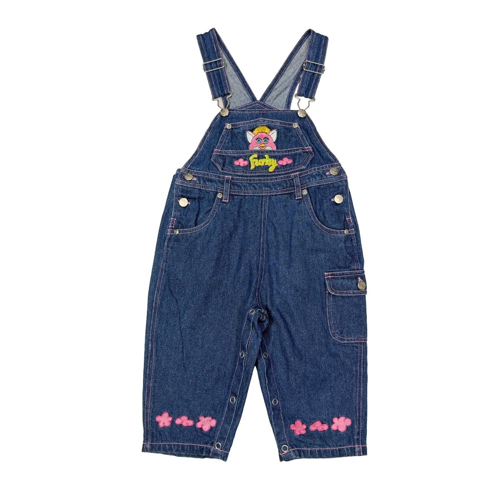 Vintage Furby Overalls Size 18 Months 90's Y2K Blue Denim Jean Romper